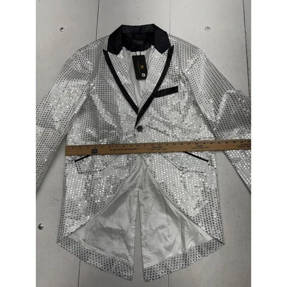 Cloud Style White Silver Sequin Suit Jacket Mens Size Large